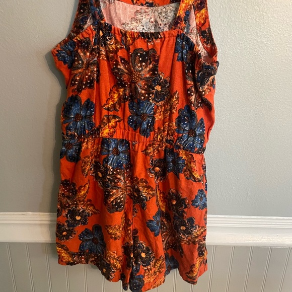 Old Navy Girls Size Small Orange Multi Color Floral Linen Blend Romper - Picture 7 of 9